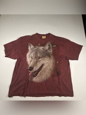 Vintage The Mountain Shirt Mens 3XL Red Tie Dye Wolf Tee Distressed